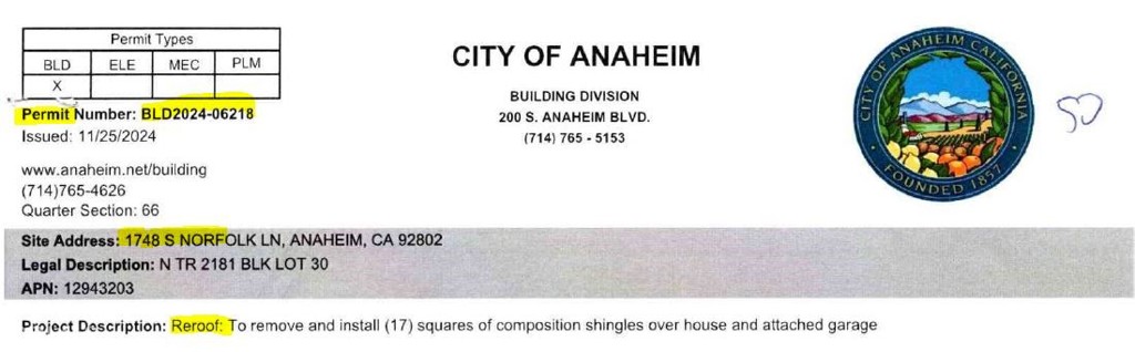 RE-ROOF PERMIT - 1748 S NORFOLK LN, Anaheim CA 92802 - photo 18