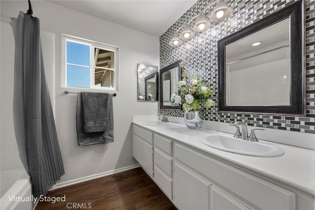 Double vanity and sinks for hallway bathroom upstairs. - 8751 E Running Springs Drive, Anaheim Hills CA 92808 - photo 17