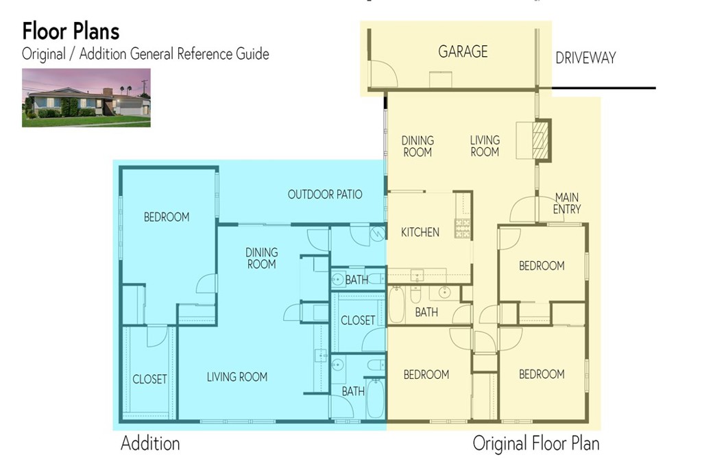 Floor Plans with main unit and addition highlighted - 8805 Stardust Lane, Anaheim CA 92804 - photo 9