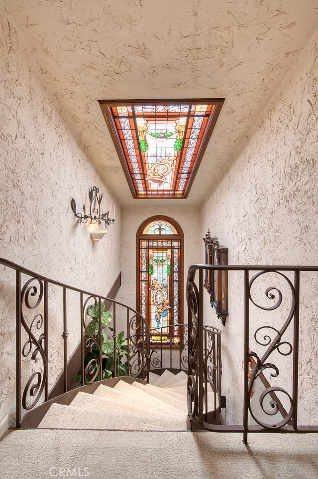 Italian stained glass decor on rear stairs - 3628 Ocean Boulevard, Corona Del Mar CA 92625 - photo 13
