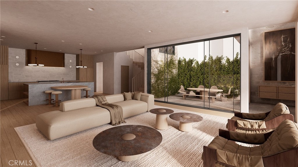 Artist's rendering. Living room and courtyard - 407 Heliotrope Avenue A, Corona Del Mar CA 92625 - photo 4