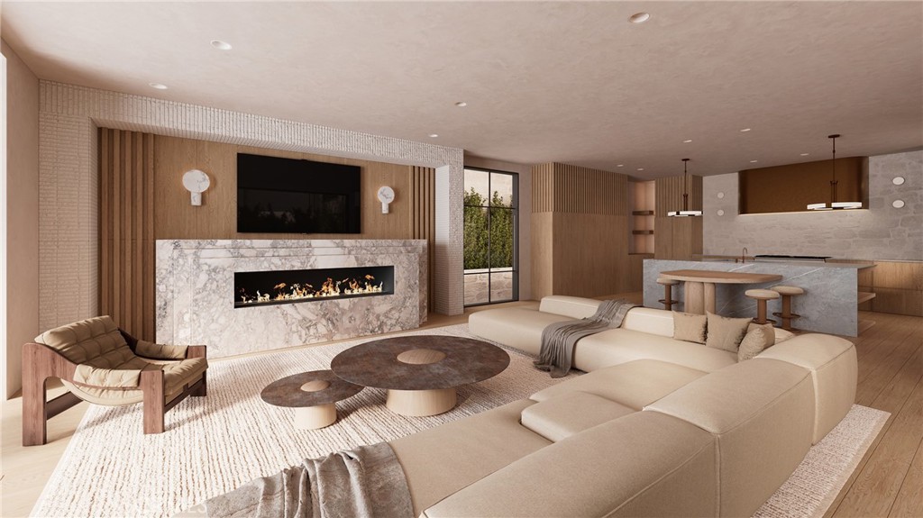 Artist's rendering. Living room fireplace - 407 Heliotrope Avenue A, Corona Del Mar CA 92625 - photo 5
