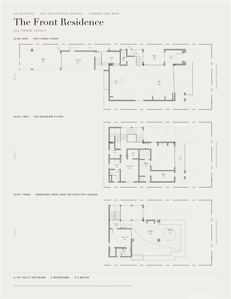 Floor plan, all three levels. Not to scale - 407 Heliotrope Avenue A, Corona Del Mar CA 92625 - photo 6