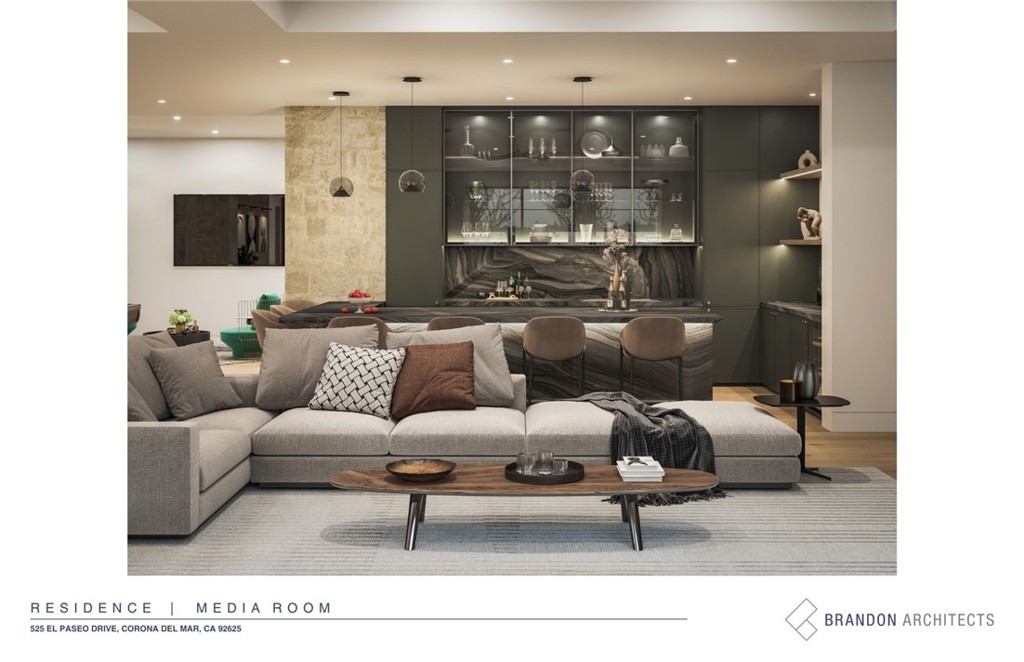Rendering - Media Room & Bar Area - 525 El Paseo Drive, Corona Del Mar CA 92625 - photo 20