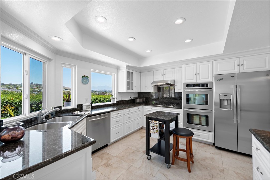 Gorgeous Remodeled Kitchen features Beautiful White Cabinetry, Stainless Steel Appliances, Granite Counters, View Window - 33622 Via Martos, Dana Point CA 92629 - photo 12
