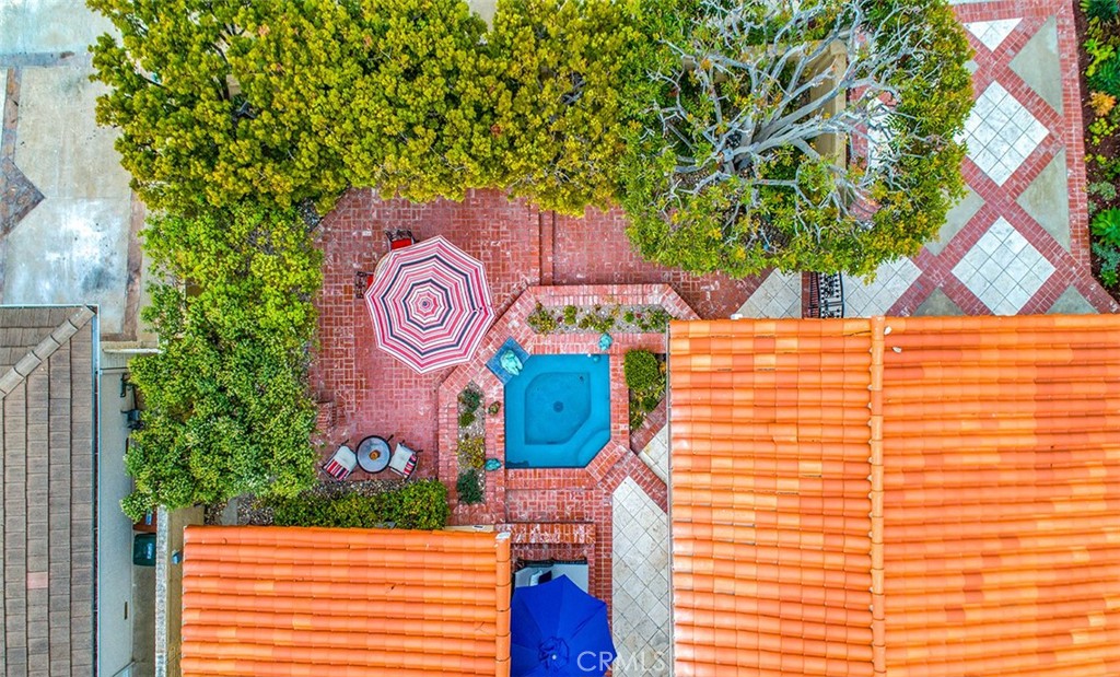 Overhead view of the private gated front courtyard features spa and multiple areas for entertaining - 33801 Shackleton, Dana Point CA 92629 - photo 1
