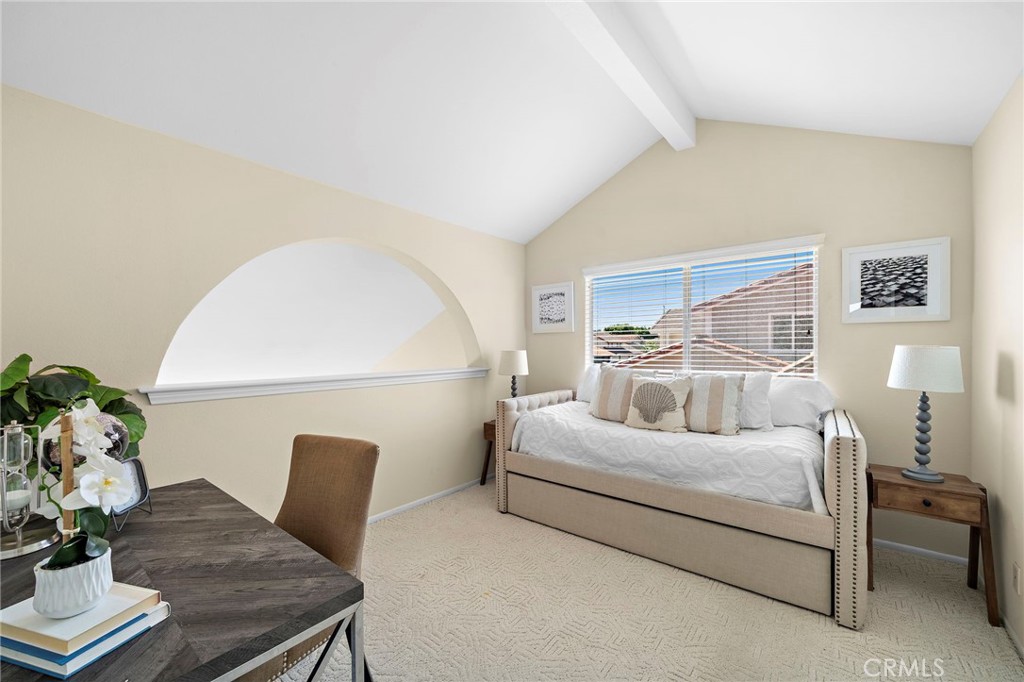 Bedroom #4 /office/loft with cathedral open beam ceiling and arched window cut-out to below - can be enclosed for more p - 9115 McBride River Avenue, Fountain Valley CA 92708 - photo 39