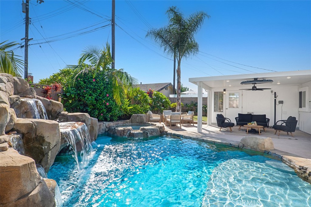 Tropical Backyard with newer pool, waterfall, slide and colored lights - 11782 Jasper Street, Garden Grove CA 92845 - photo 37