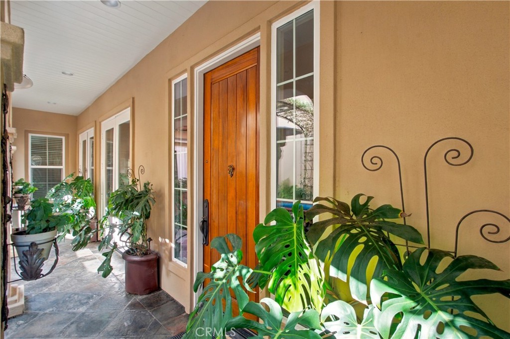 Covered courtyard walkway with main custom wood door entry. - 21322 Balerma, Huntington Beach CA 92648 - photo 51
