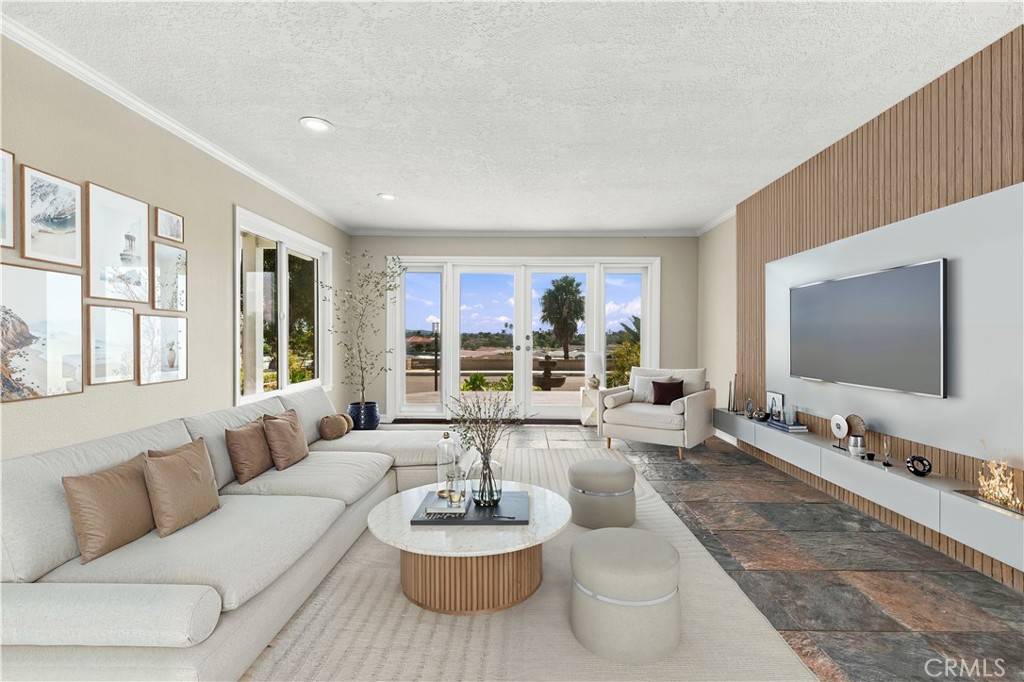 Virtually staged living room illustrates the generous scale and potential furniture placement. Photo has been virtually - 803 Frankfort Avenue, Huntington Beach CA 92648 - photo 11