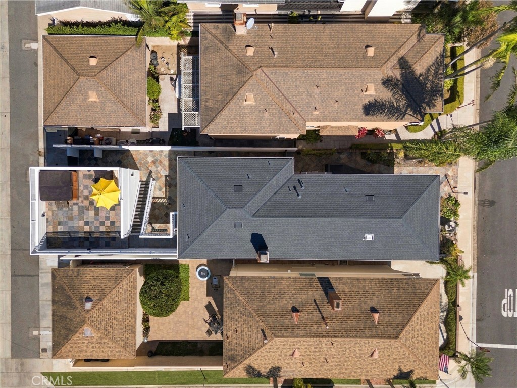 Top-down aerial showcases the property's layout and efficient use of the oversized Downtown lot. - 803 Frankfort Avenue, Huntington Beach CA 92648 - photo 68