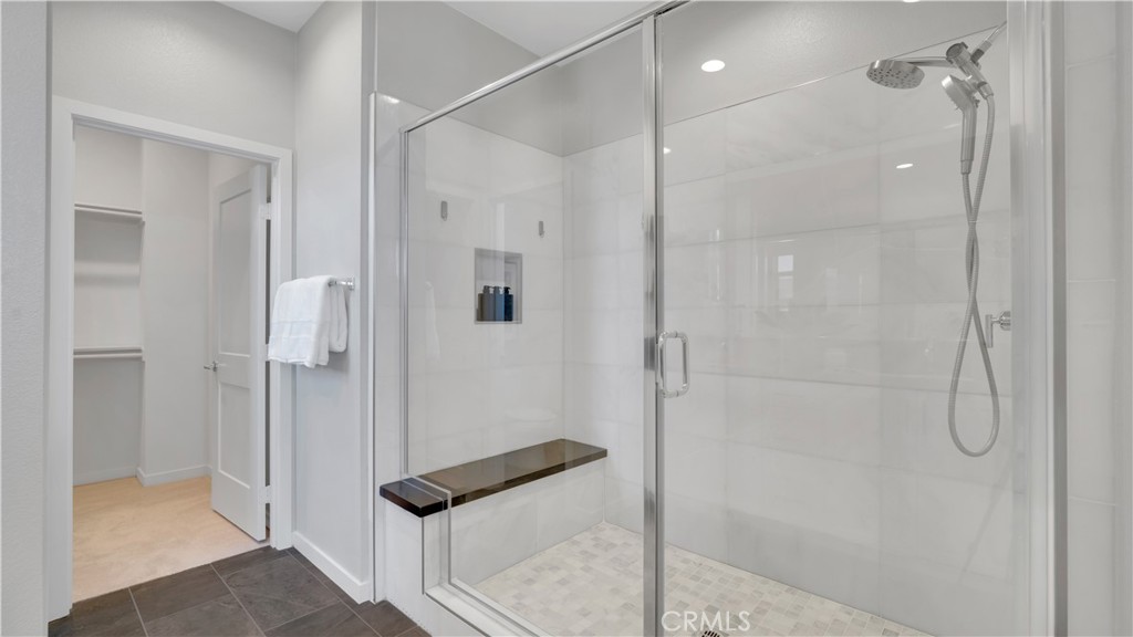 Primary Bath - Large Marble Tiled Shower with Bench - 100 Tenor, Irvine CA 92618 - photo 27