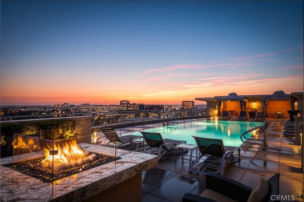 Rooftop pool deck with fire pit, cabanas and lounges - 3043 Scholarship, Irvine CA 92612 - photo 49
