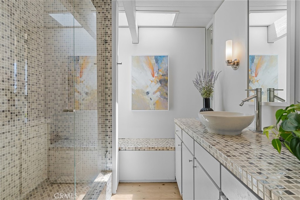 upstairs bathroom with a shower - 1494 Bluebird Canyon Drive, Laguna Beach CA 92651 - photo 29