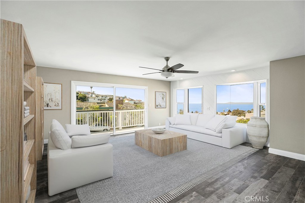 Upstairs living room, with balcony and views of Ocean and Catalina (Virtually staged in this photo) - 1884 Del Mar Avenue, Laguna Beach CA 92651 - photo 1
