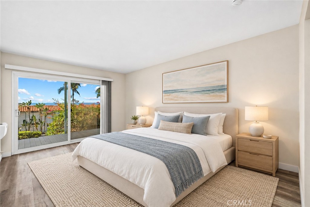 Primary suite with deck access - ocean view (virtual stage) - 240 Moss 2, Laguna Beach CA 92651 - photo 12