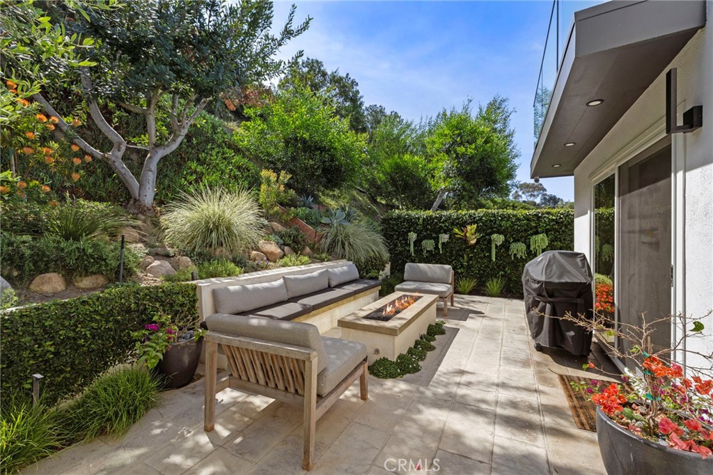 Backyard with bench and firepit - 3121 Bern Drive, Laguna Beach CA 92651 - photo 34