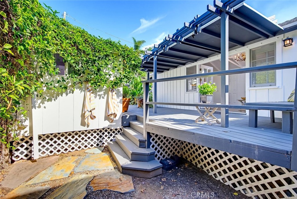 Outdoor shower and yard space for gardening and a spa. The raised foundation allows for a 4 foot high crawl space under - 31521 Summit Road, Laguna Beach CA 92651 - photo 32