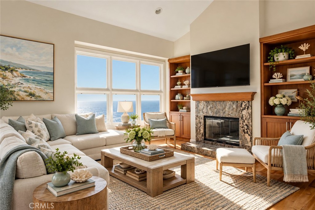 Upstairs loft family room: Digitally staged - 6 Pacific Vista, Laguna Beach CA 92651 - photo 10
