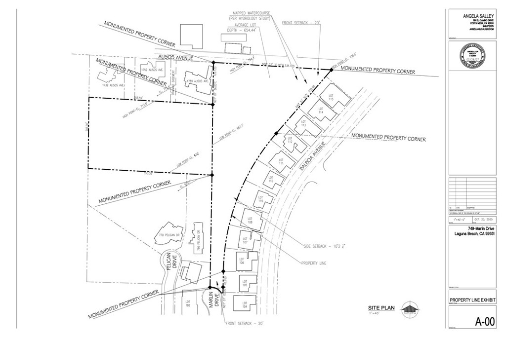 Lot lines of both AP# 656-032-03 (Triangle shaped lot) and AP# 656-032-20 (Rectangle shaped lot). - 749 Marlin Drive, Laguna Beach CA 92651 - photo 19