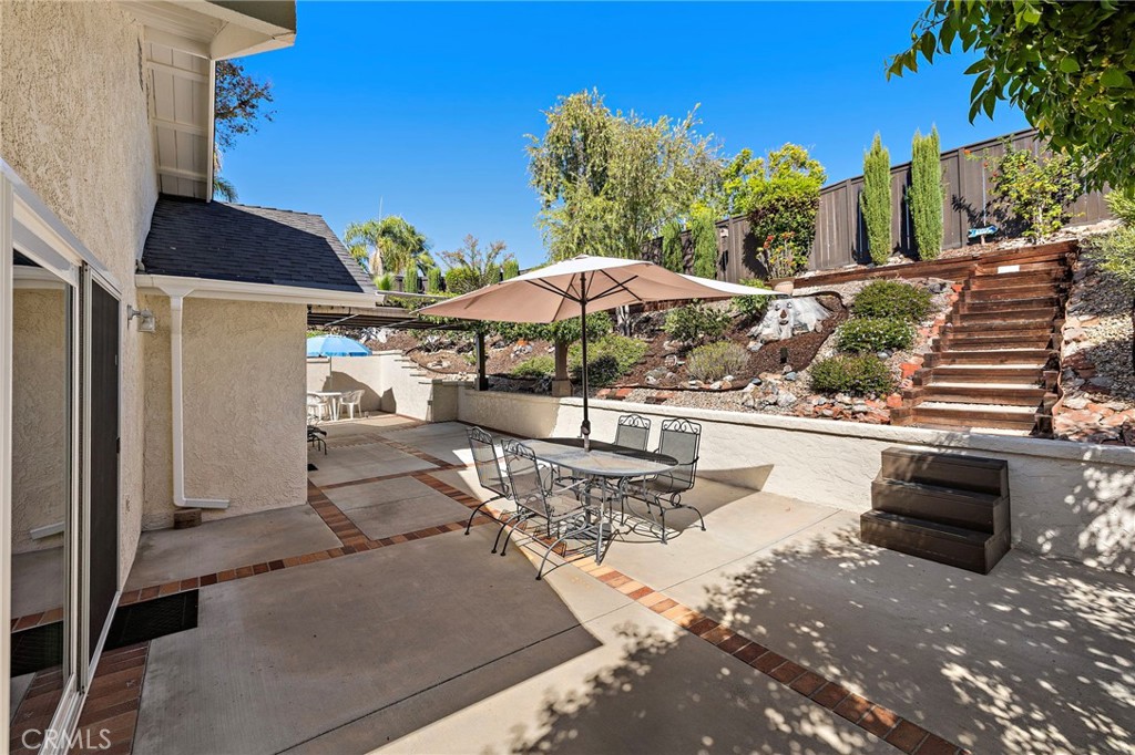 Unique back patio with both covered and uncovered areas for dining or relaxing - 30 Oxbow Creek, Laguna Hills CA 92653 - photo 21