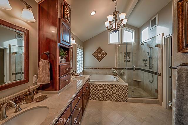 Complete make over of master bath with Crems Marfil marble, custom vanities, added recessed & accent lights ,jacuzzi tub - 18 Center Court, Laguna Niguel CA 92677 - photo 1