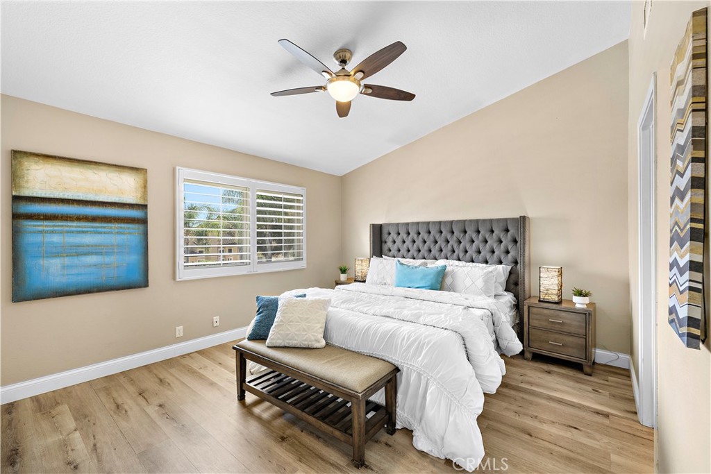 Bedroom #1 with vaulted ceilings and fan. - 27474 Lilac, Mission Viejo CA 92692 - photo 18