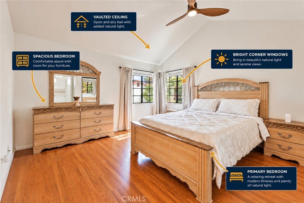 Bright Vaulted Primary Bedroom Showcase - Master Bedroom- 2nd floor - 1202 Lima Cir 23, Placentia CA 92870 - photo 21