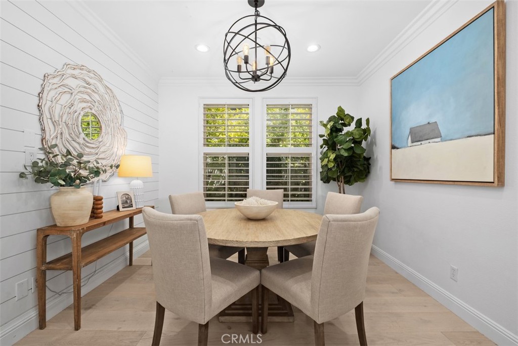 Dining room has custom barn doors and designer finishes. Can also be used as a den with TV bracket on shiplap wall. - 19 Calle Verdadero, San Clemente CA 92673 - photo 14