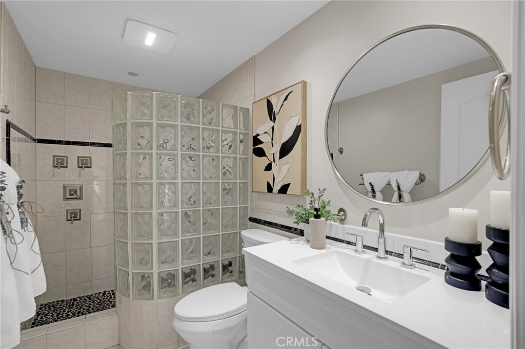 Secondary hall bath with updated vanity and walk in shower - 3396 Paseo Halcon, San Clemente CA 92672 - photo 30