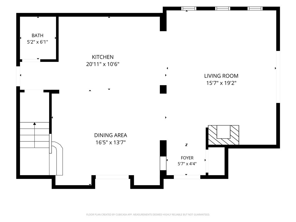 First level floor plan illustrating the home’s kitchen, dining area, living room, powder bath, and foyer with room dimen - 28242 Camino Del Rio, San Juan Capistrano CA 92675 - photo 63