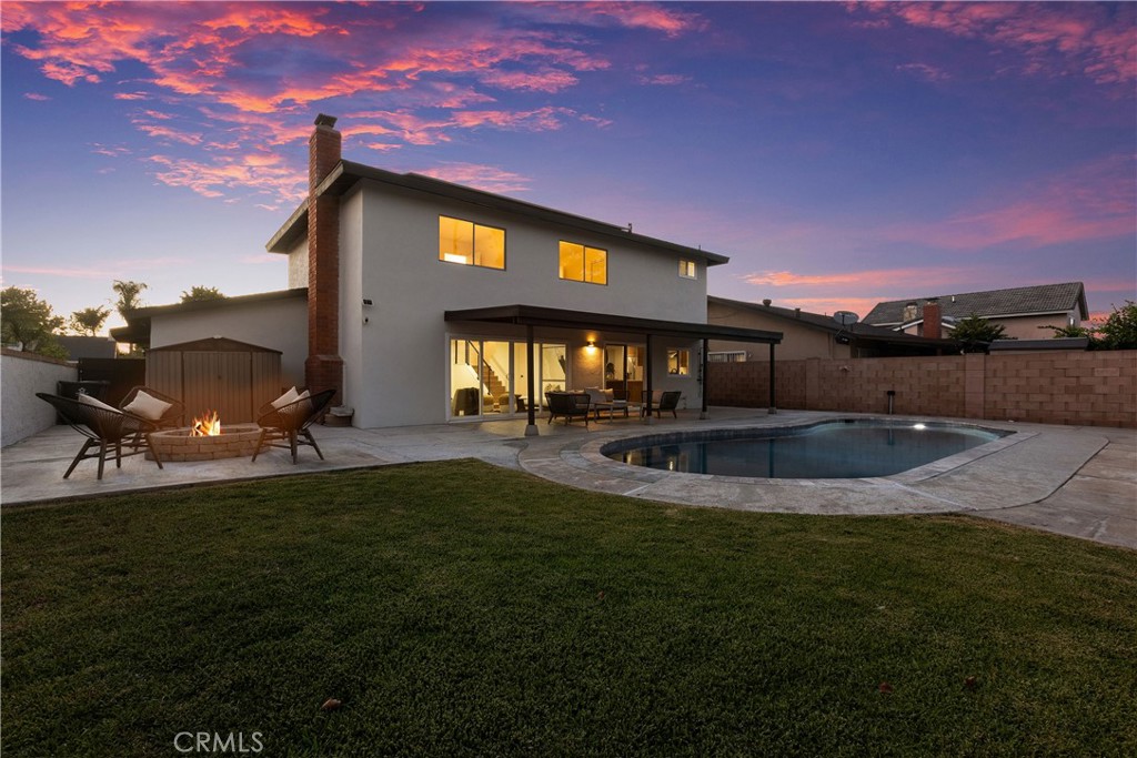 Backyard and pool just after sunset - 3709 S Olive Street, Santa Ana CA 92707 - photo 8