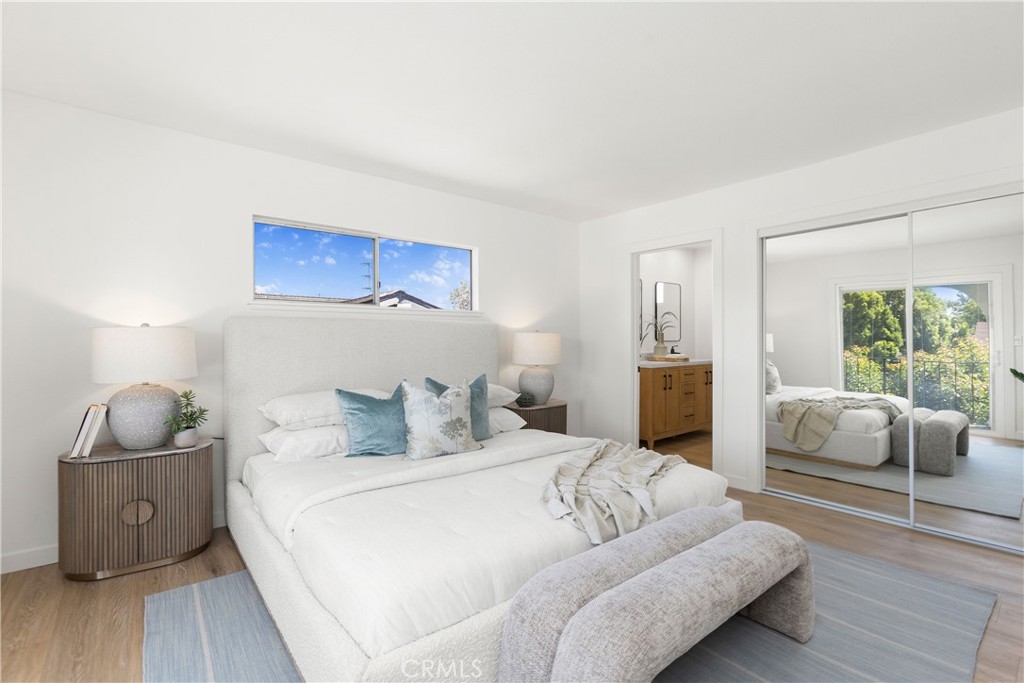 Primary bedroom with private bathroom and direct access to uppder deck - 3709 S Olive Street, Santa Ana CA 92707 - photo 33