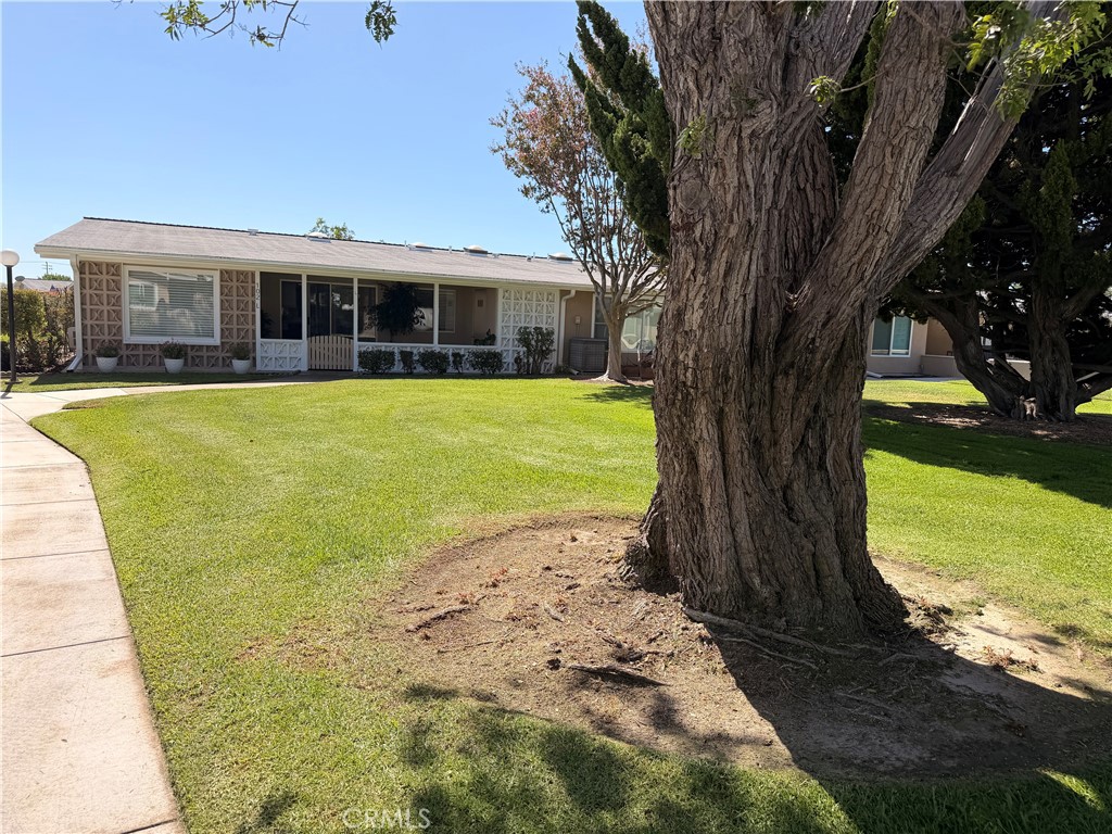 Serene outdoor space featuring mature shade trees and lush lawn areas. - 13560 Medinac Lane 102 L, Seal Beach CA 90740 - photo 2