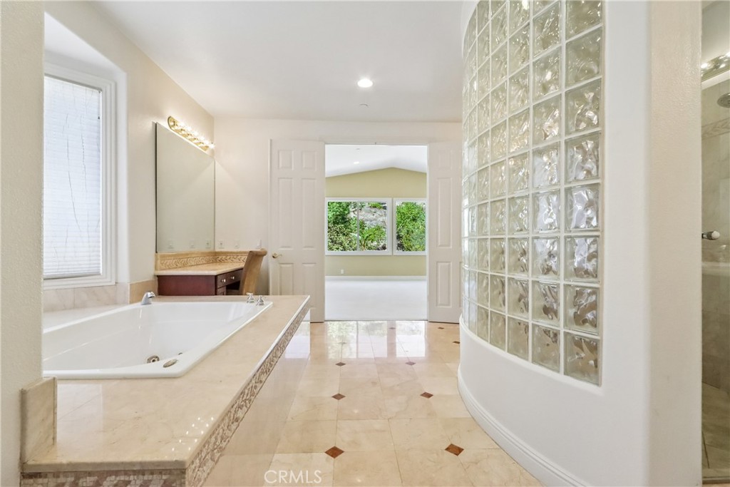 Primary room bathroom soak tub and shower - 17218 Blue Spruce, Yorba Linda CA 92886 - photo 54