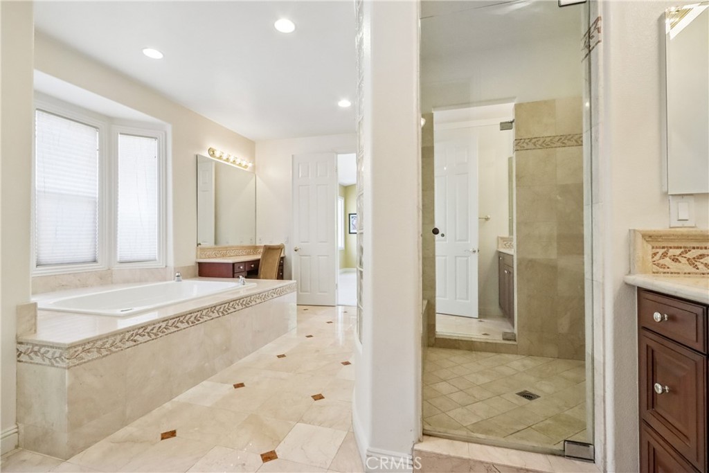 Primary room bathroom shower and soak tub - 17218 Blue Spruce, Yorba Linda CA 92886 - photo 55