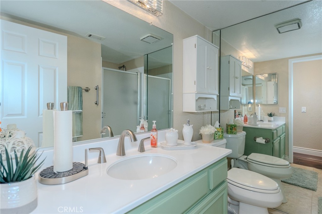 Main floor bathroom with walk-in shower. - 5505 Green Hollow Lane, Yorba Linda CA 92887 - photo 10